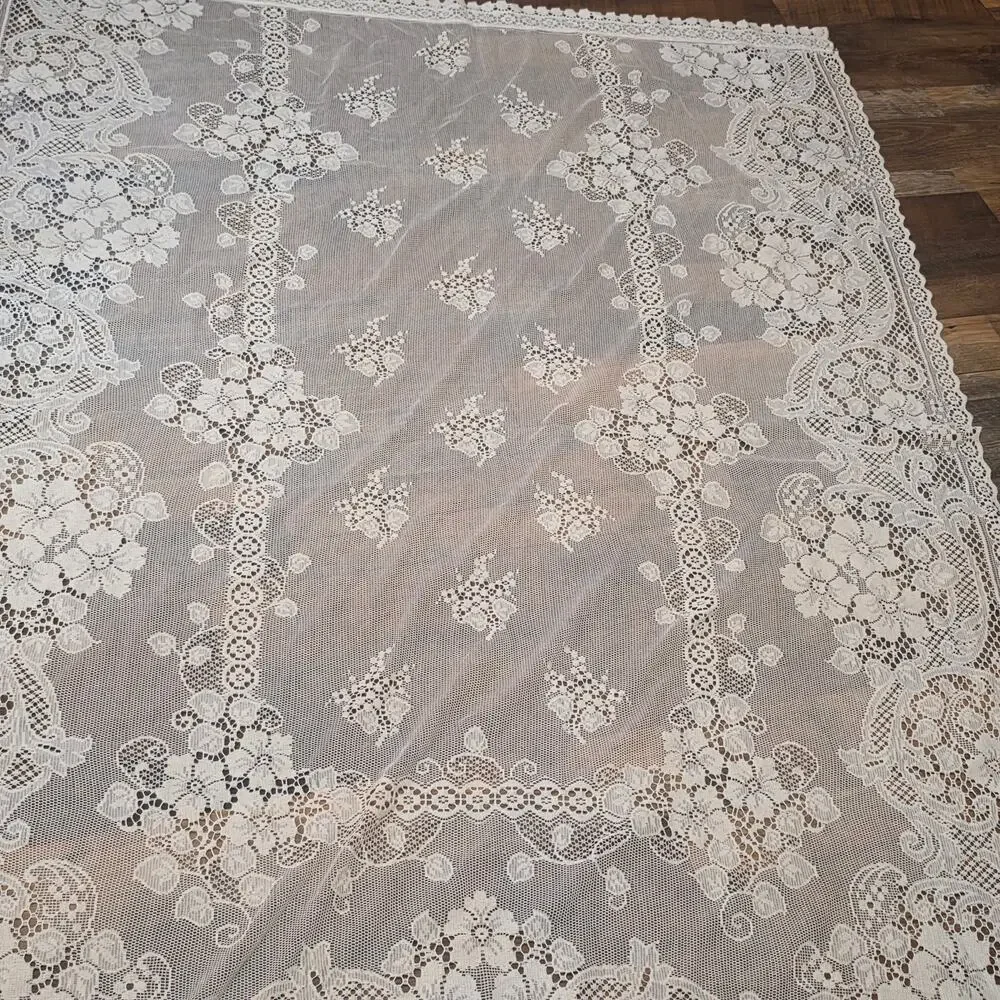 Vintage White Floral Lace Curtain Panel 55 x 77